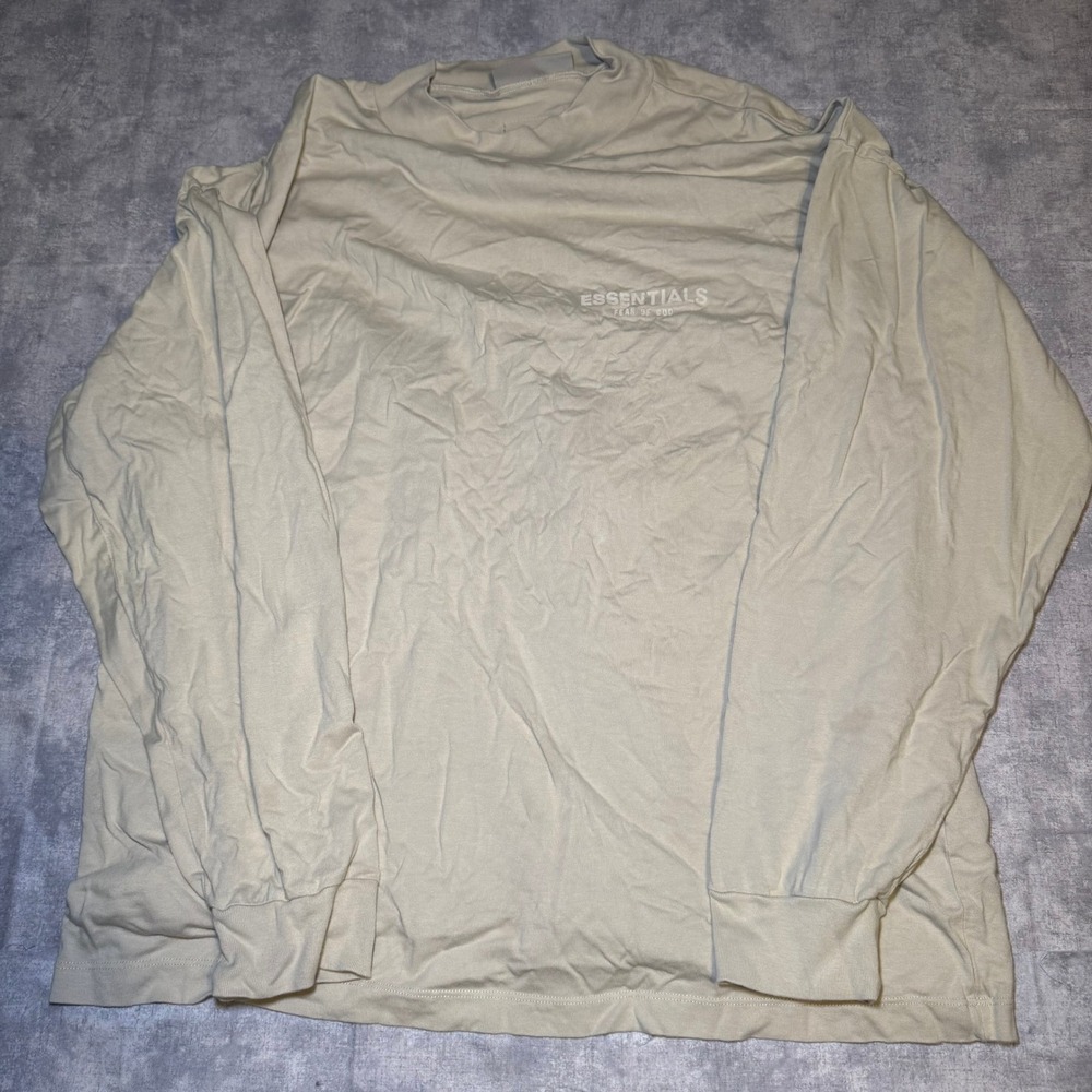 Fear of God Essentials Long Sleeve T-Shirt Tan Beige XL Mock Neck Streetwear